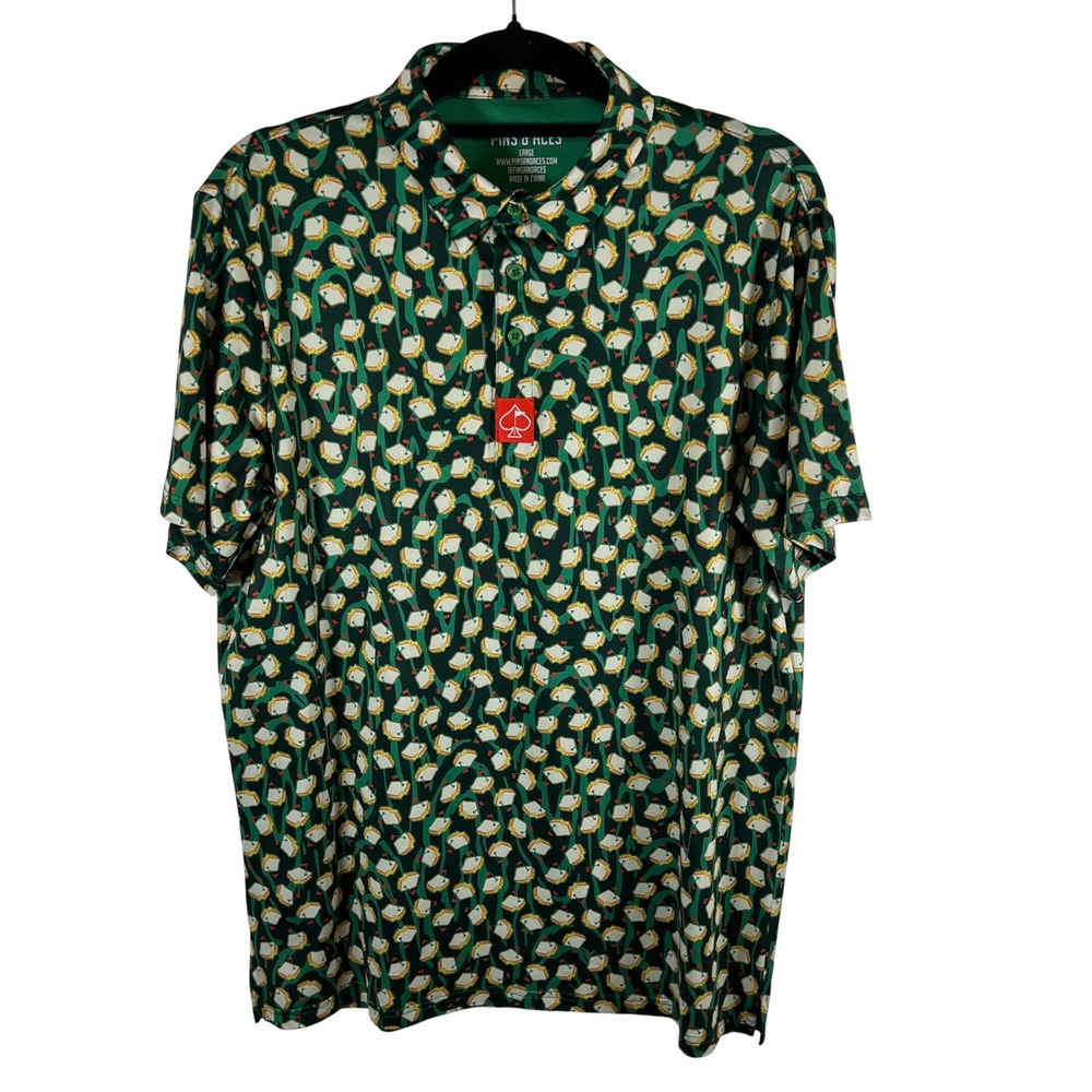 Pins & Aces Pimento Cheese Sandwich Golf Polo Shirt Mens Large Green Masters